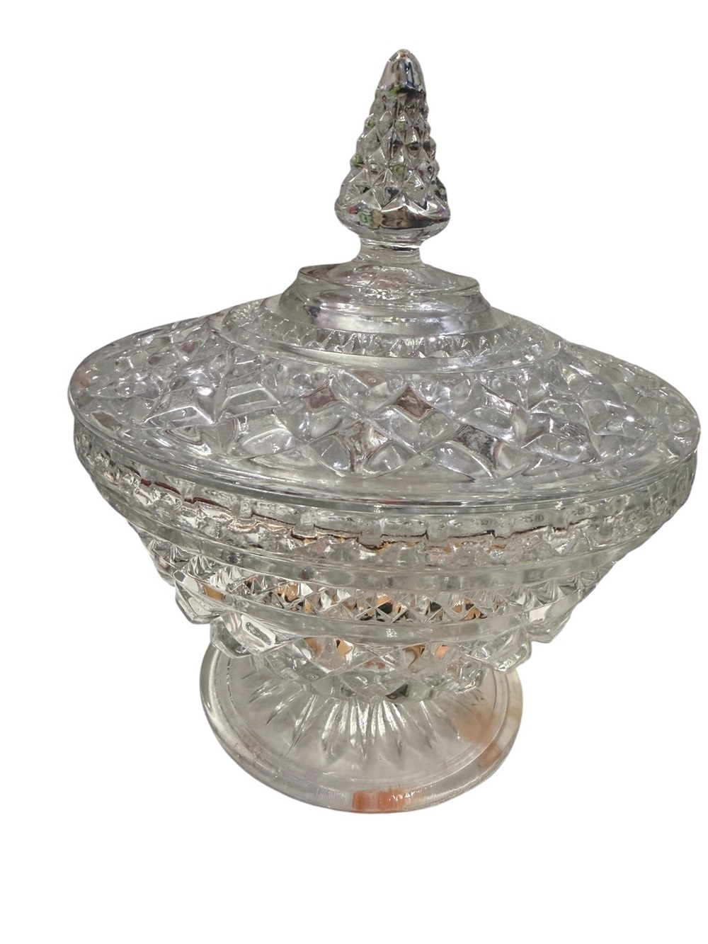 Pressed Glass Covered Compote Candy Dish - Clear